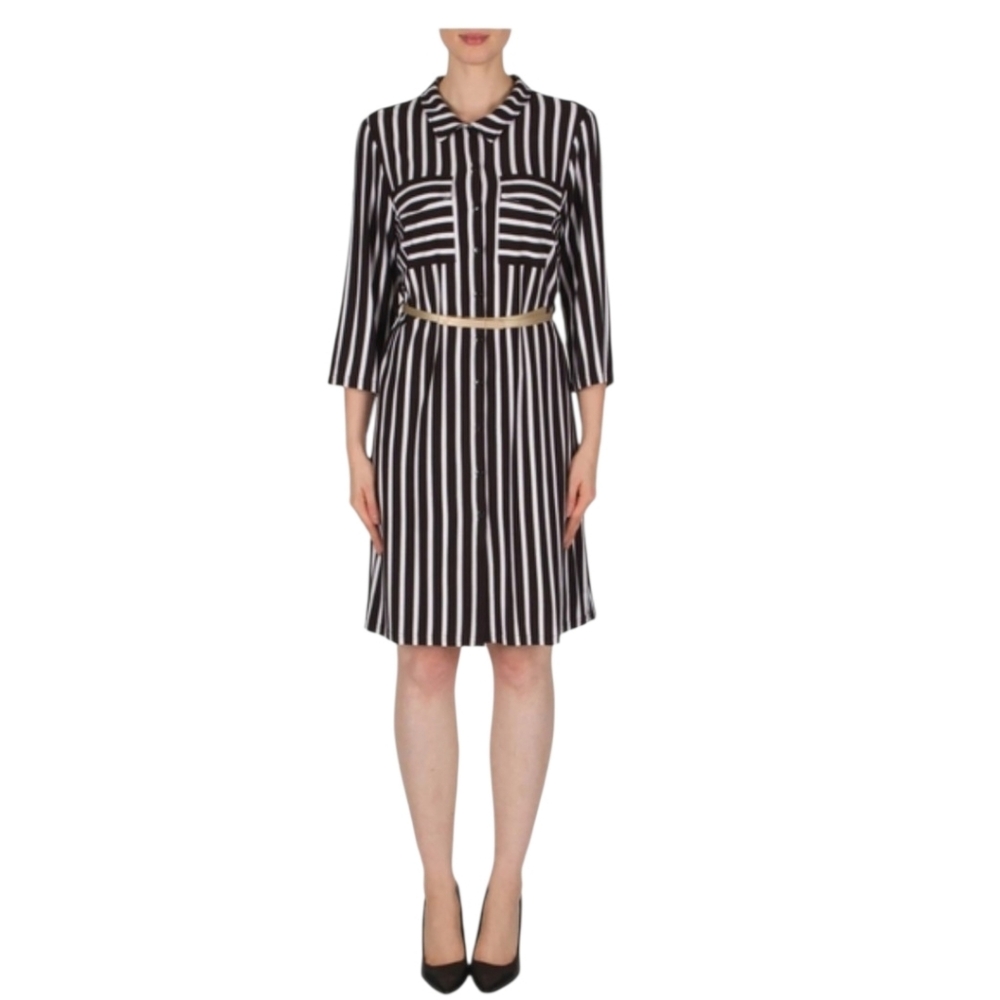 NWT Rayon Jersy Joseph Ribkoff Black and White Striped Long Sleeve Dress